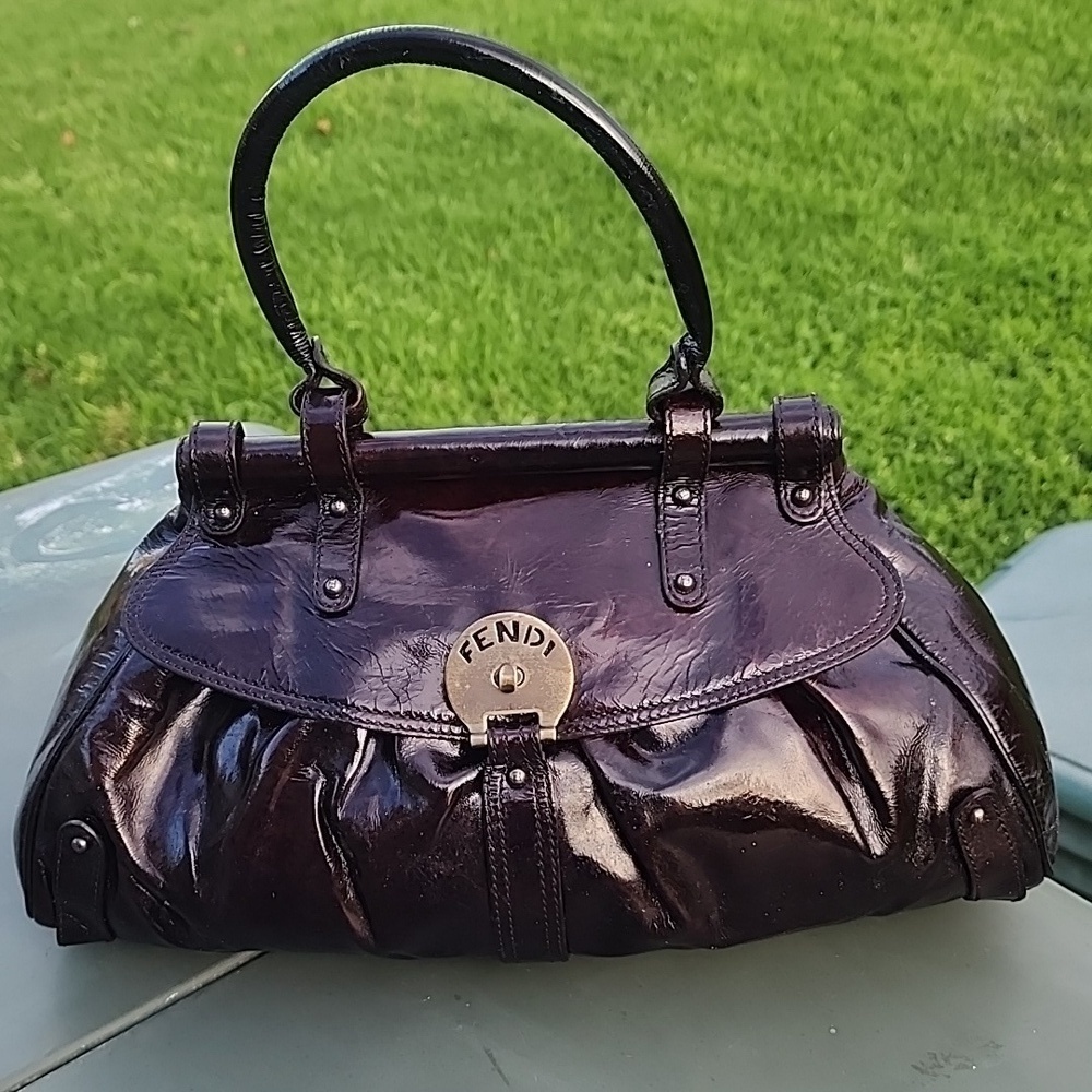 AUTHENTIC RARE FENDI Patent Leather Magic Burgundy Brown Bag